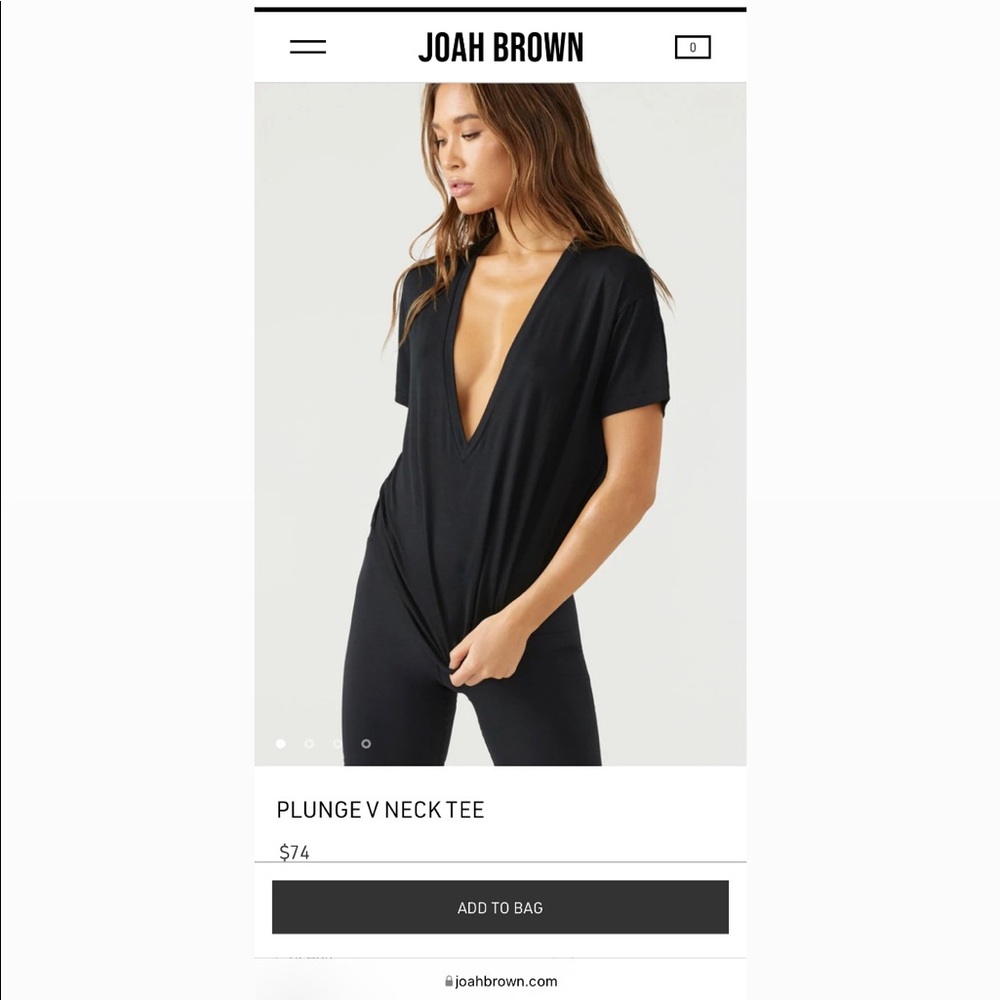 Joah Brown Plunge V Neck Tee in Charcoal